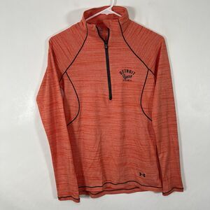Detroit Tigers Under Armour Half Zip Fitted Pullover Top Women Size Small Orange